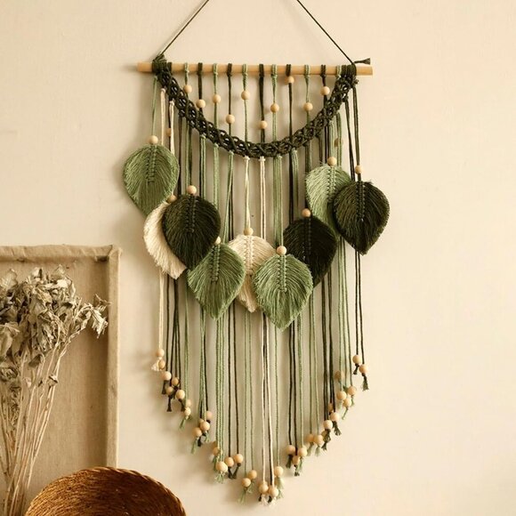 Macrame Wall Hanging -Handmade Sage Green Leaf Wall Tapestry,Boho Decorations fo - Picture 1 of 6